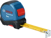 Bosch 5-metrski merilni trak z rumenim metričnim rezilom.